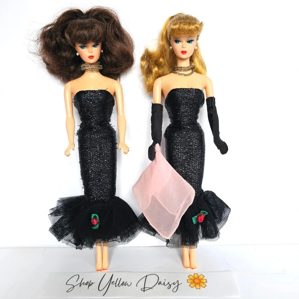 Lot 2 1958 Barbie Black Dress Blonde/Brunette Blue Eyes 1995 Reproduction 1299